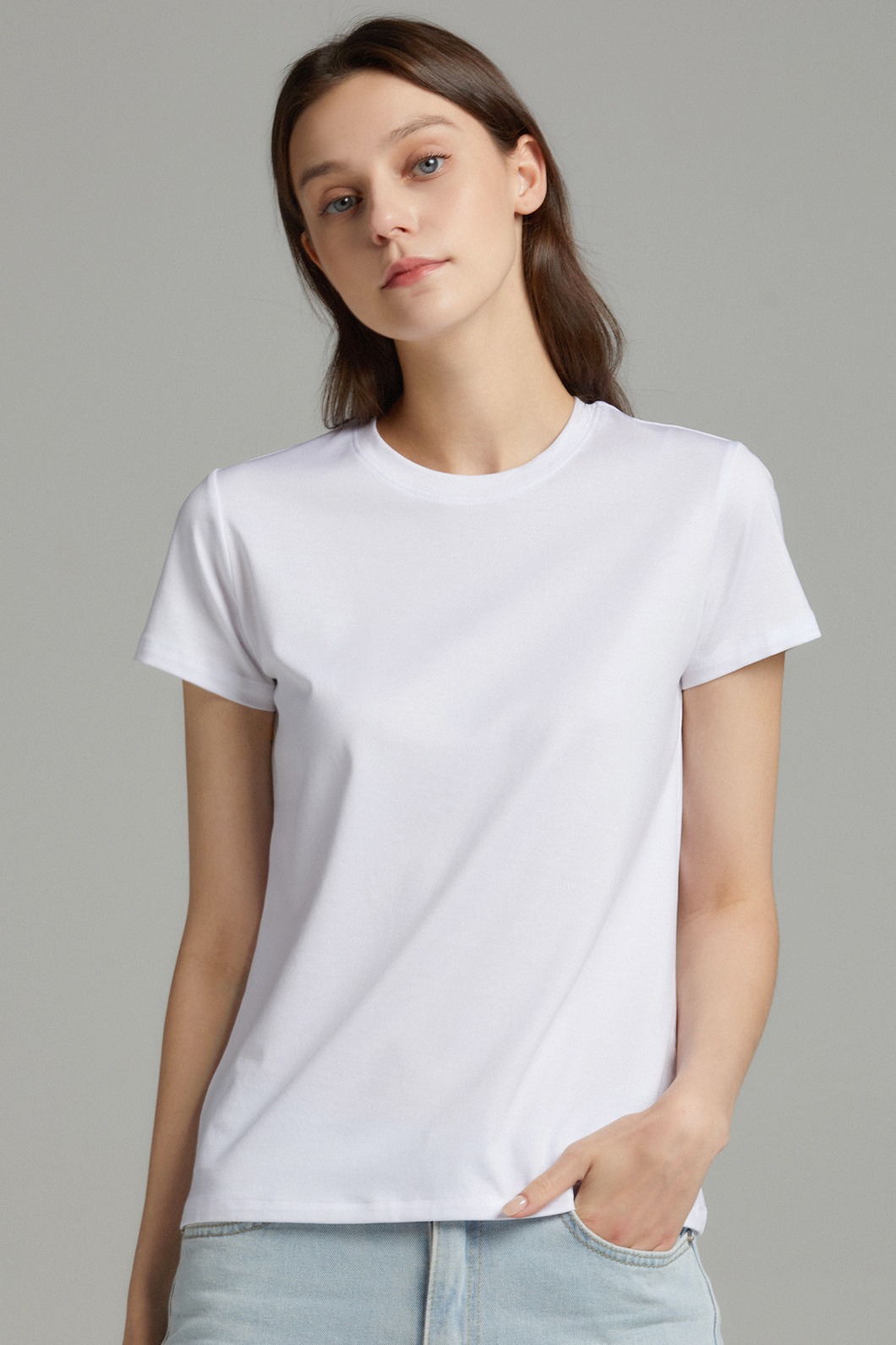 W_클래식 슬림 핏 크루넥 반소매 티셔츠